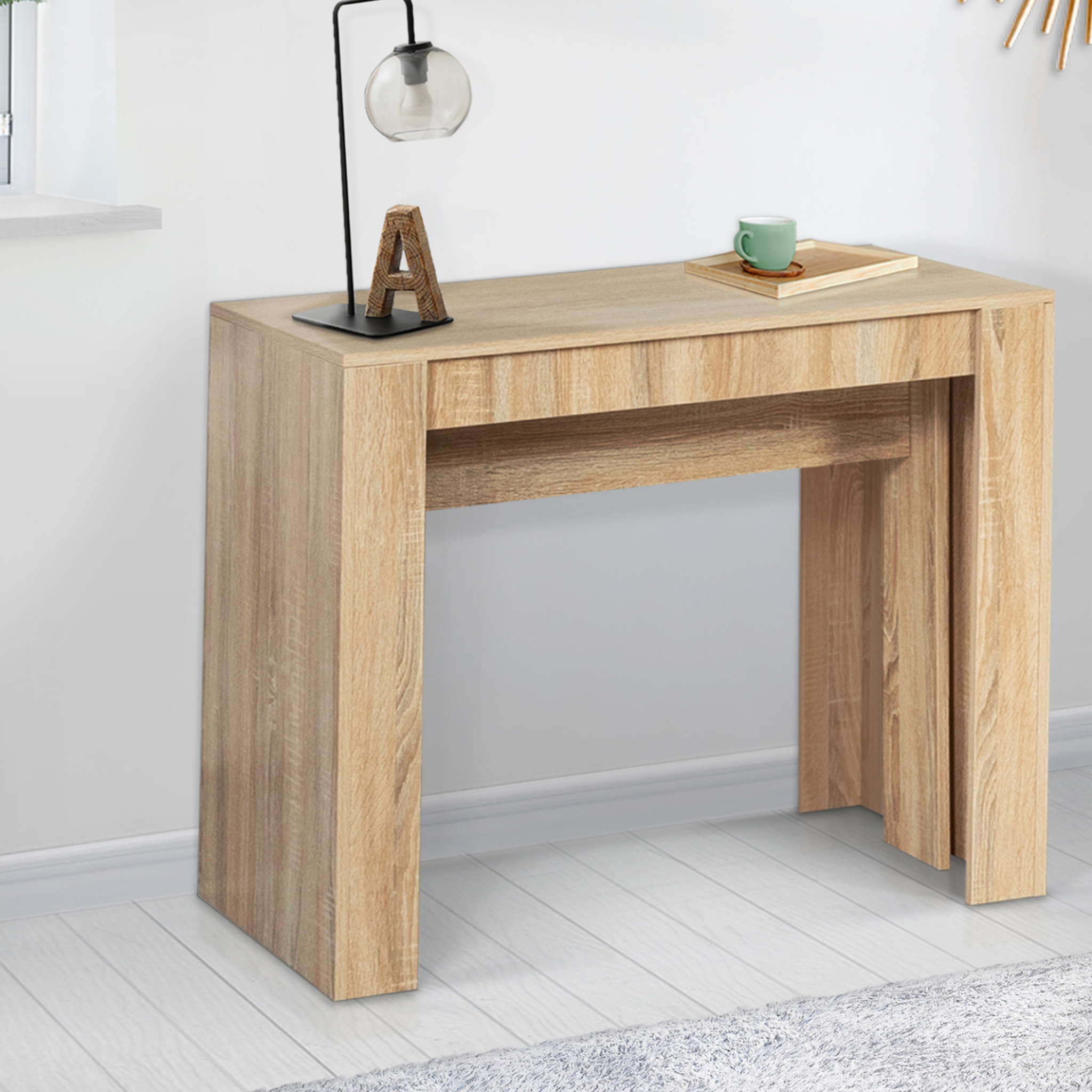 Voir la diapositive 3 : ID MARKET Table console extensible orlando 14 personnes 300 cm bois façon hêtre