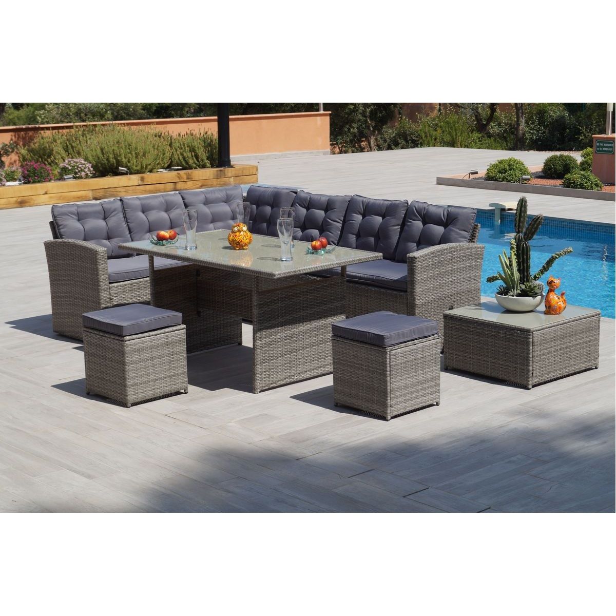 Salon repas de jardin en angle 9 personnes PAUL MATHIS