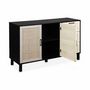 Voir la diapositive 6 : SWEEEK Buffet noir et cannage 120 x 40 x 75cm - Bianca - 3 tiroirs. 2 portes. 2 niveaux. 1 étagère. buffet bas