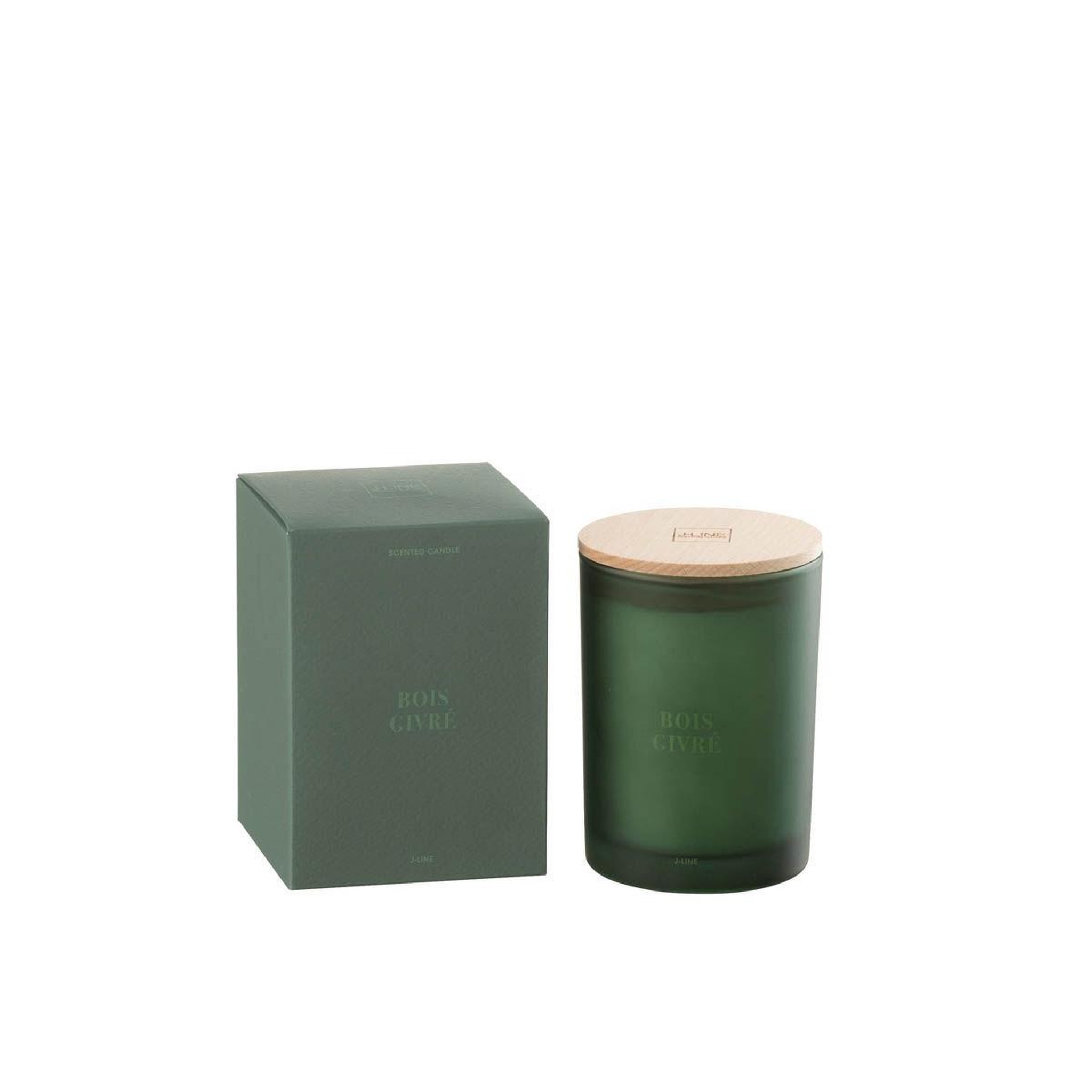 Voir la diapositive 2 : J-LINE Bougie parfumée  accords essentiels  12cm bois givré