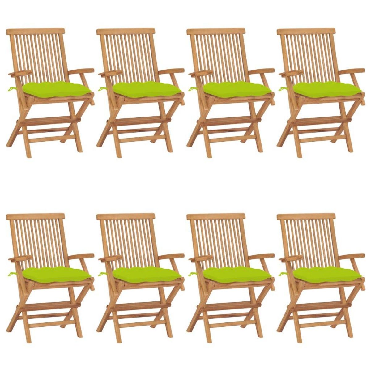 VIDAXL Chaises de jardin avec coussins vert vif lot de 8 Teck massif