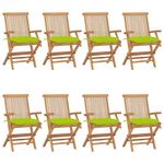 VIDAXL Chaises de jardin avec coussins vert vif lot de 8 Teck massif