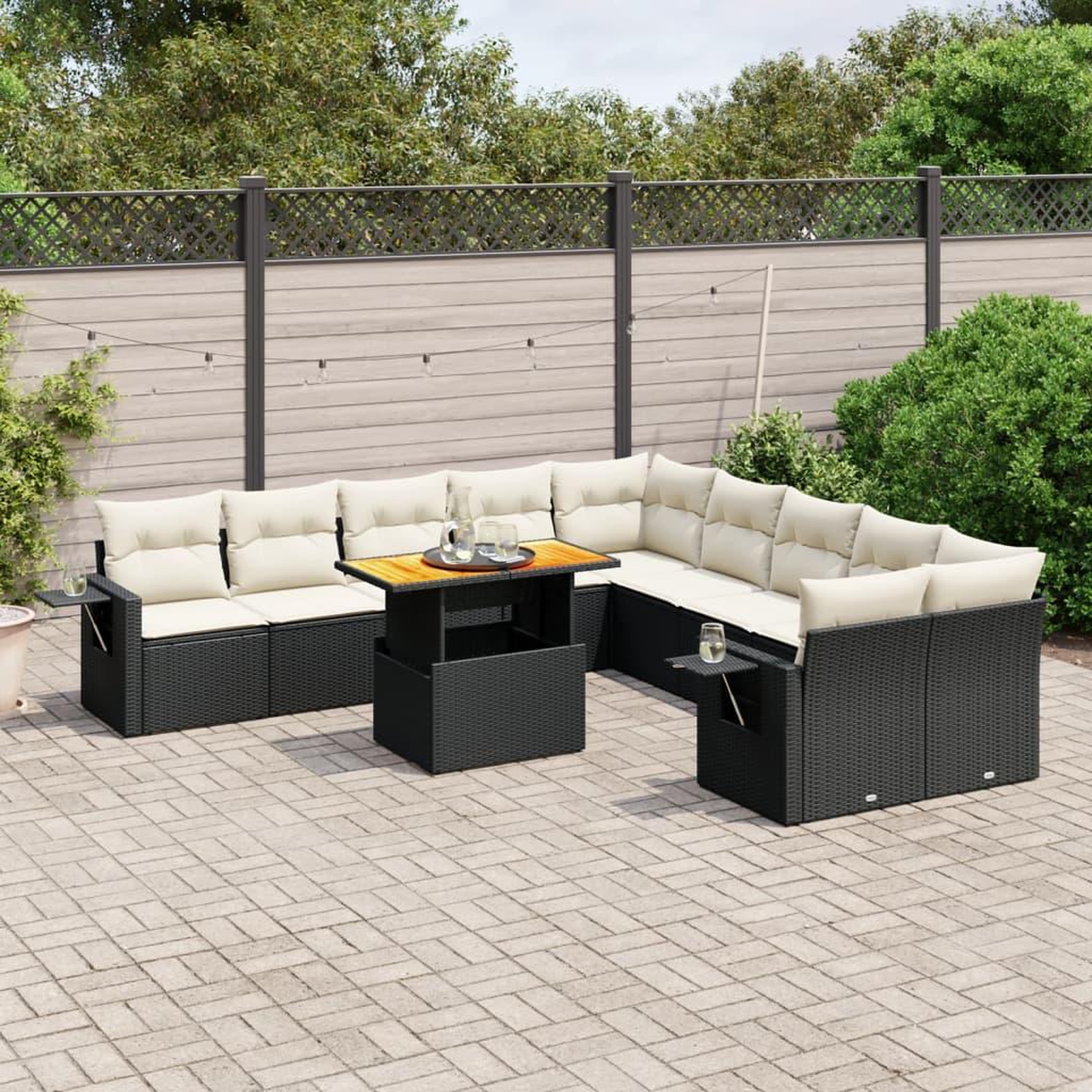VIDAXL Salon de jardin 11 pcs avec coussins noir resine tressee