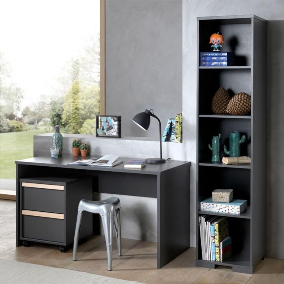 Paris Prix Caisson de Bureau 2 Tiroirs  London  60cm Gris Anthracite