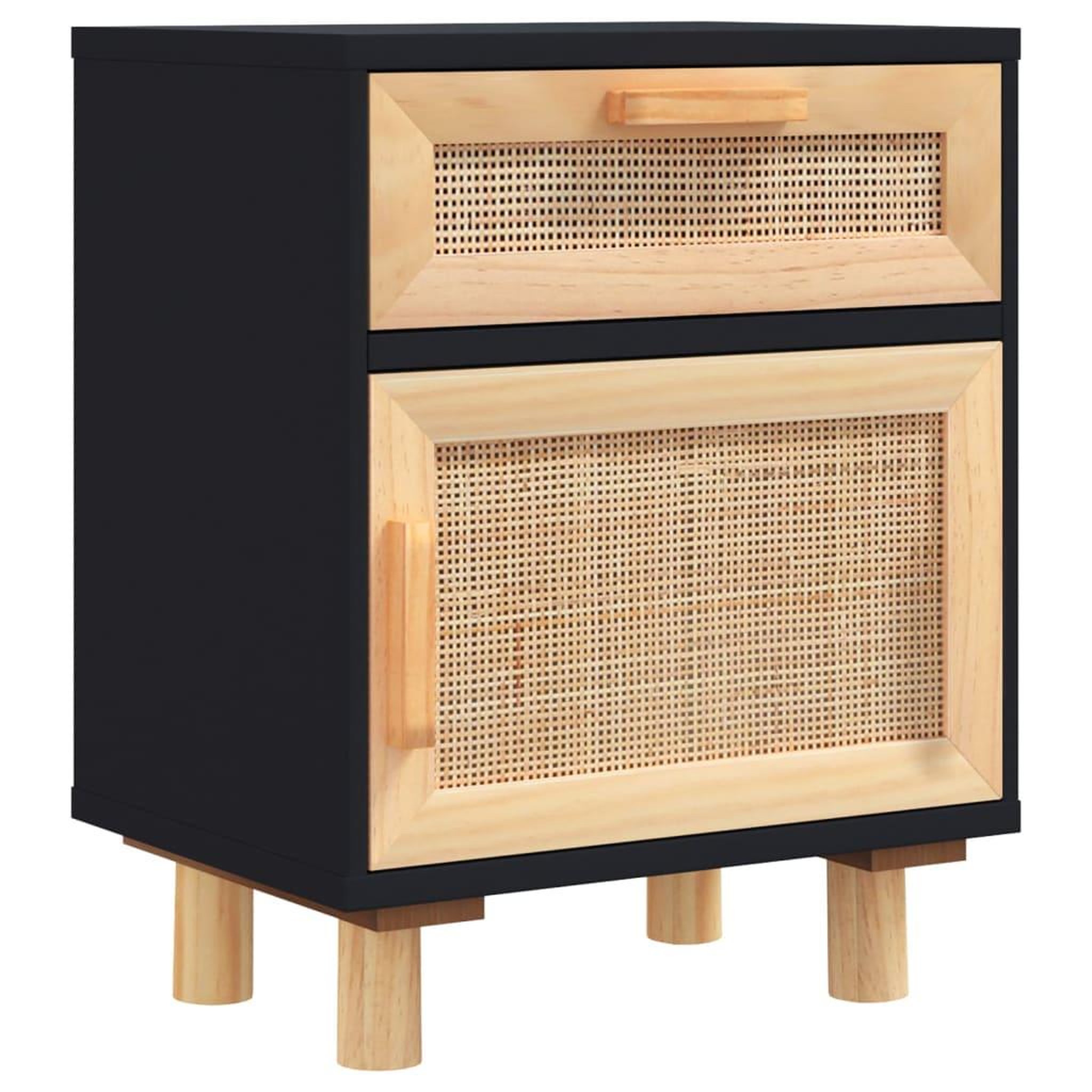 Voir la diapositive 4 : VIDAXL Tables de chevet 2 pcs Noir Bois de pin massif et rotin naturel