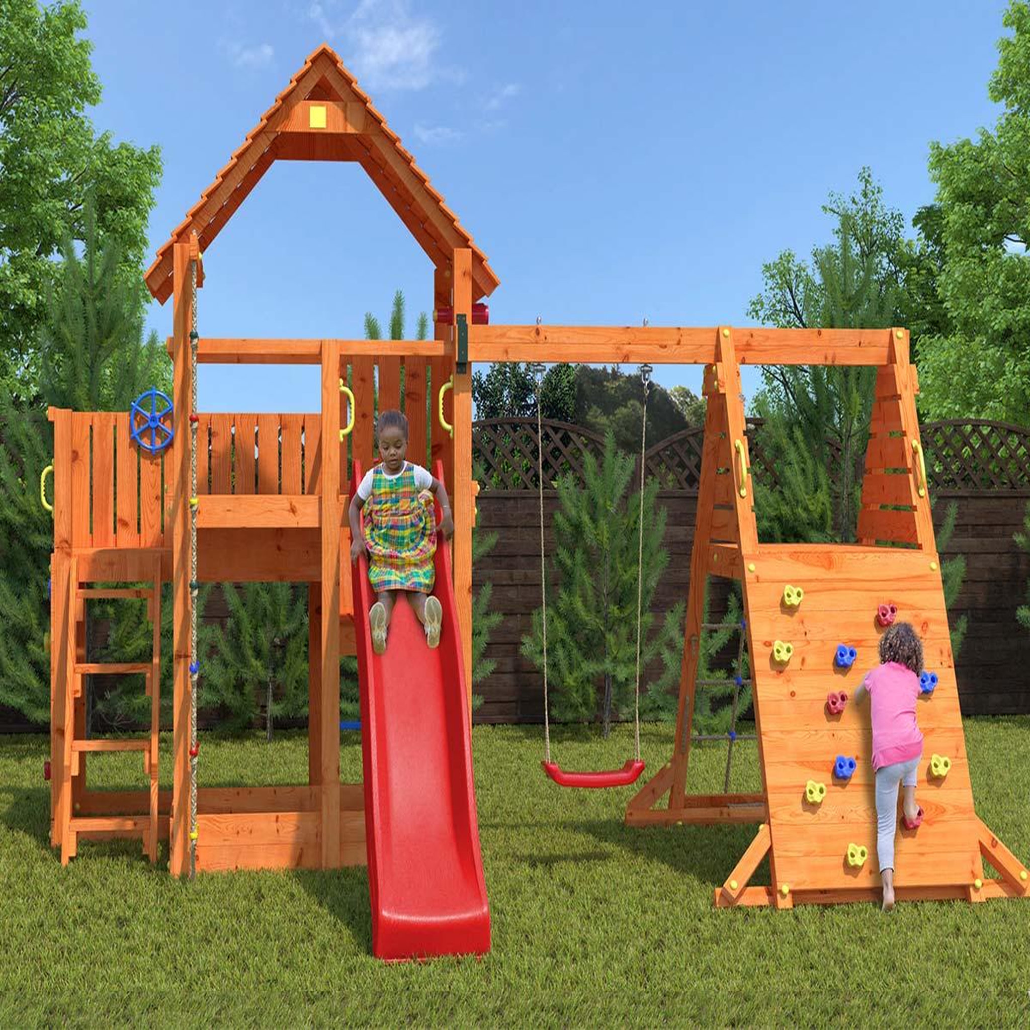 Voir la diapositive 2 : Fungoo Aire de jeux Big Leader Spider + Bac à sable + Corde + Toboggan Bleu - Fungoo