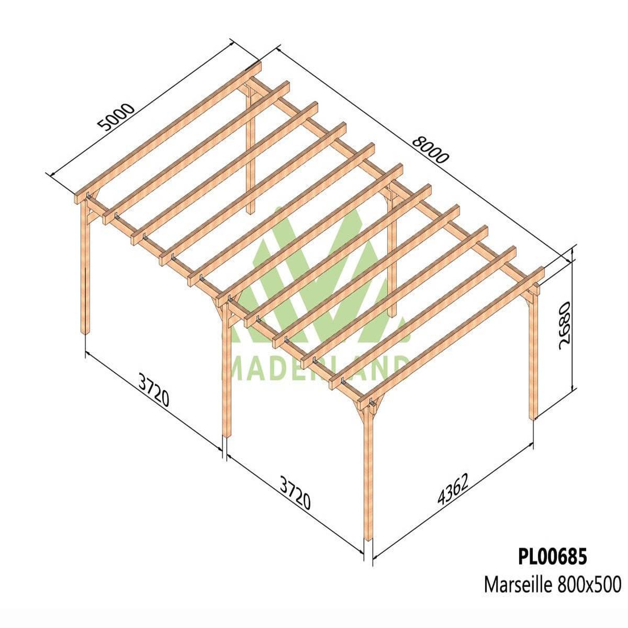 Voir la diapositive 2 : JARDIDECO Pergola en bois lamellé-collé marseille 800 x 500 cm - maderland