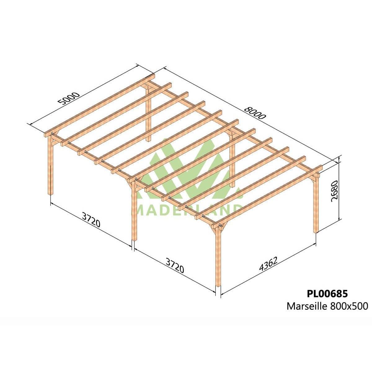 JARDIDECO Pergola en bois lamellé-collé Marseille 800 x 500 cm - Maderland