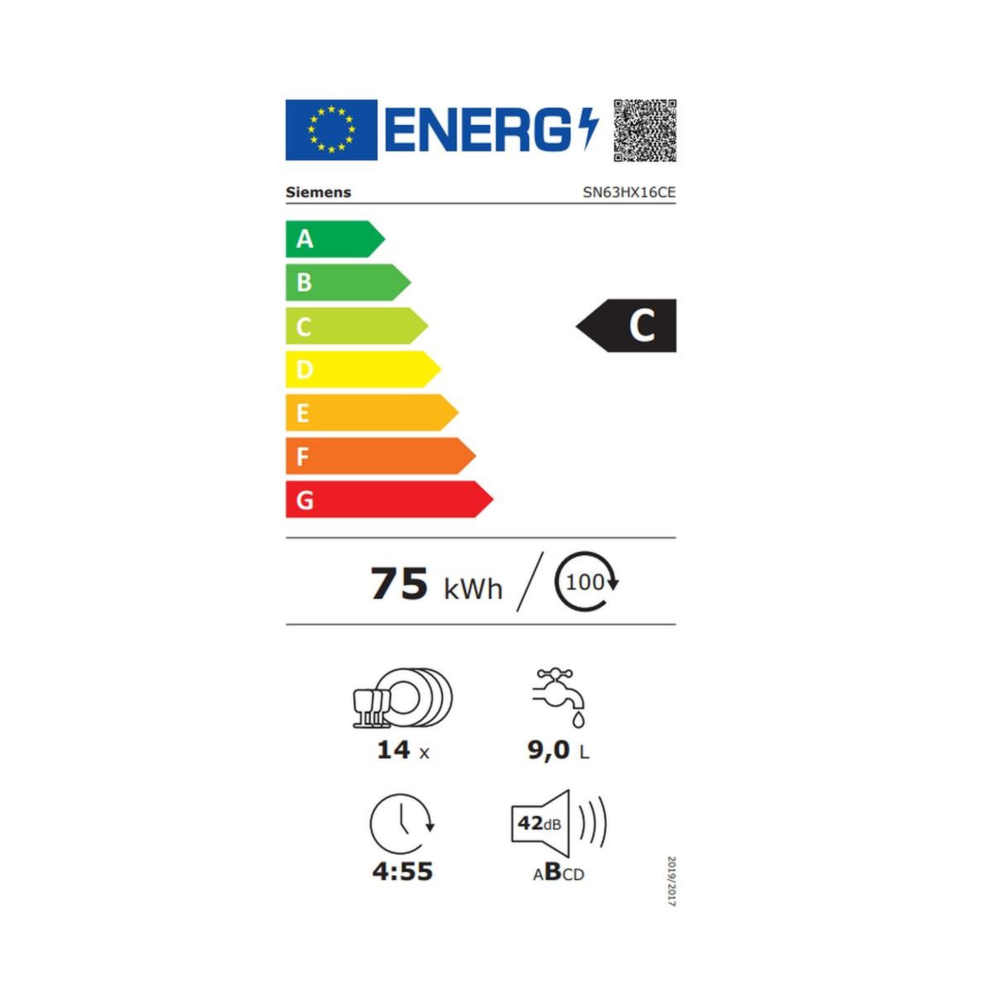 Voir la diapositive 2 : Siemens Lave-vaisselle 60cm 14 couverts 42db tout intégrable - sn63hx16ce
