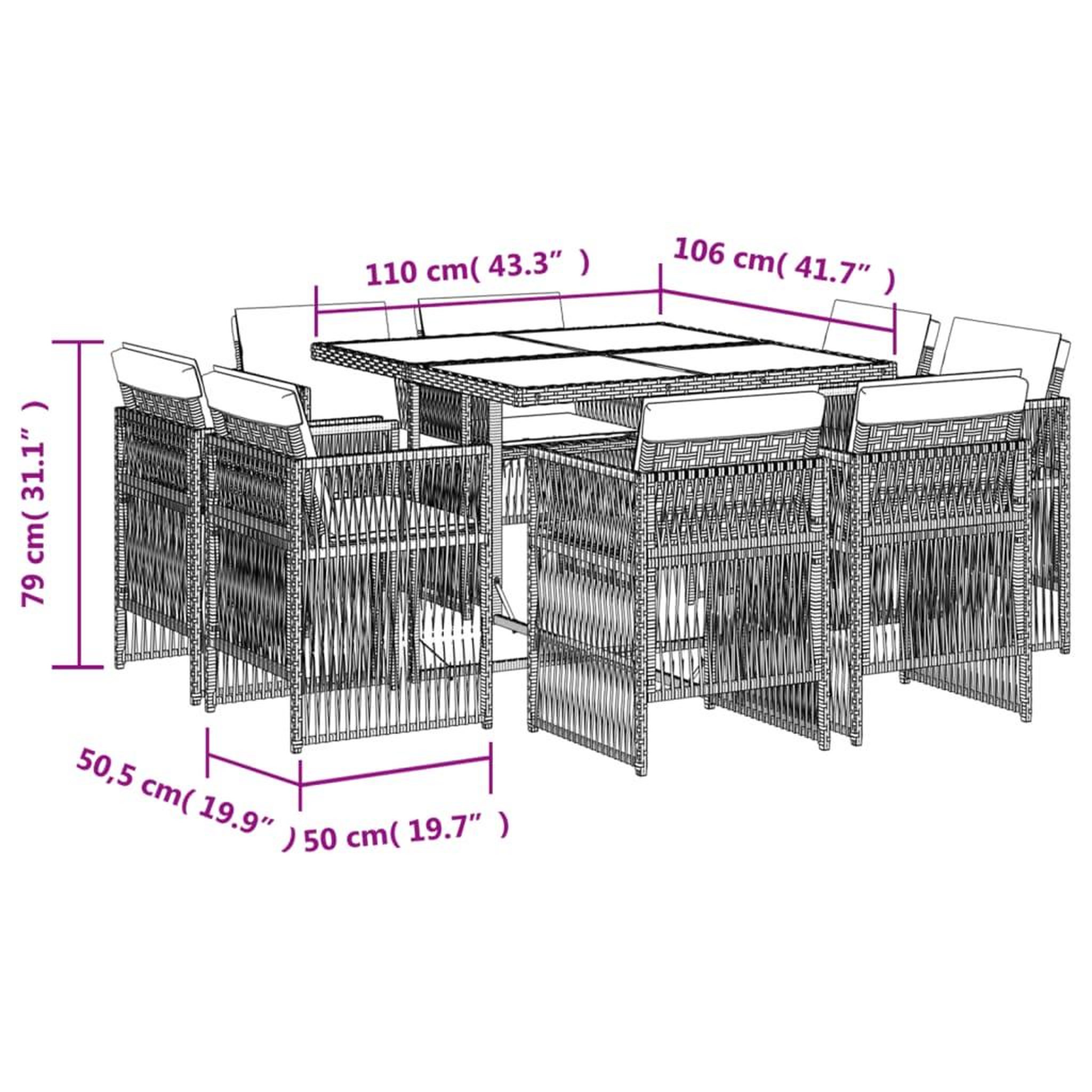 Voir la diapositive 6 : VIDAXL Ensemble a manger de jardin et coussins 9 pcs gris clair rotin