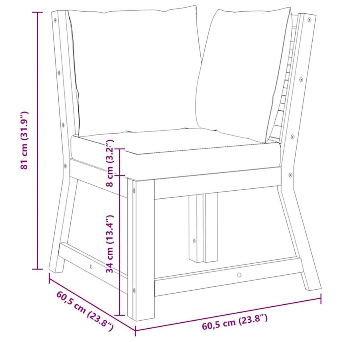 VIDAXL Canape d'angle sectionnel et coussin creme Bois d'acacia massif