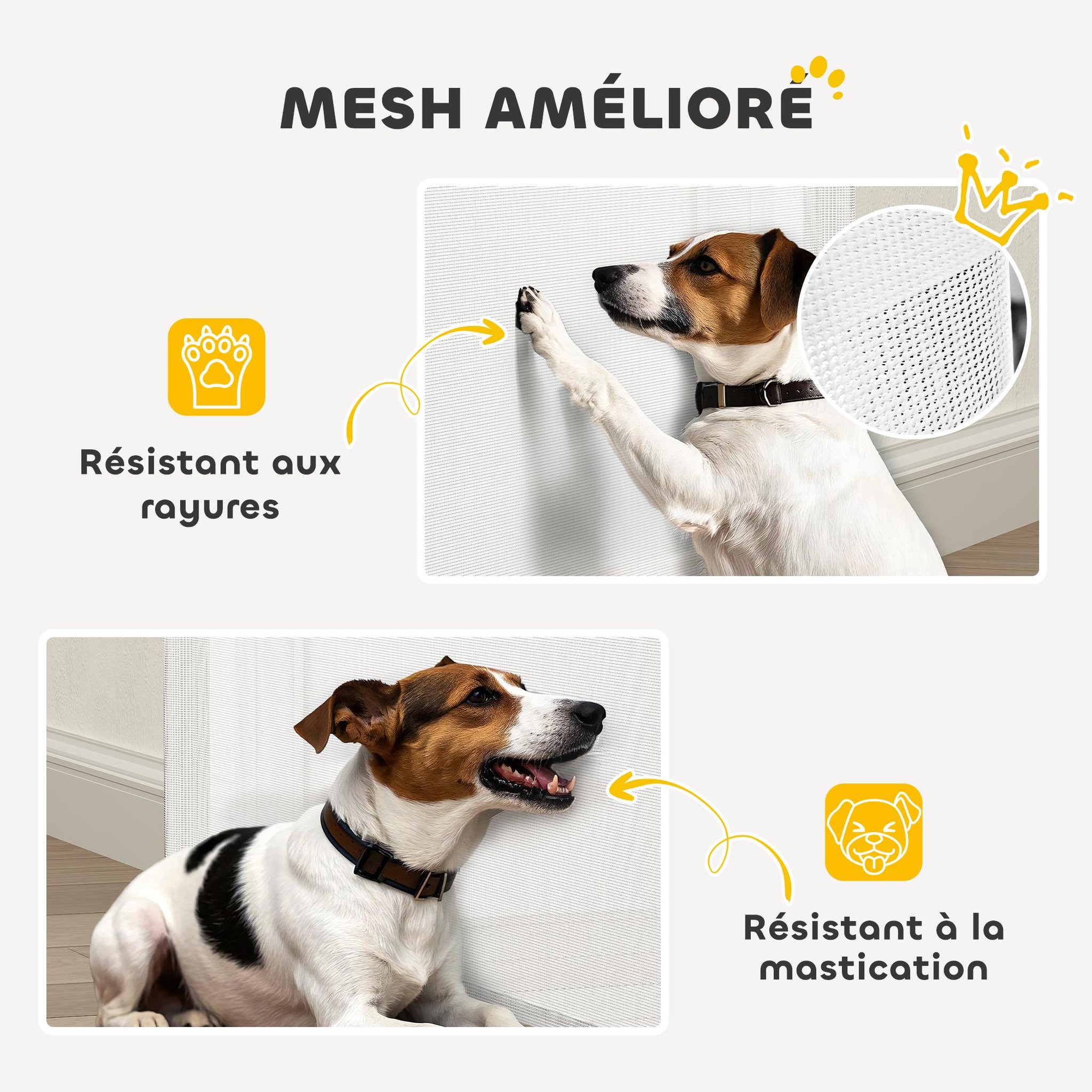 Voir la diapositive 5 : PAWHUT Barrière de sécurité chien rétractable 0-144 cm h.87 cm verrouillage auto alu pvc blanc