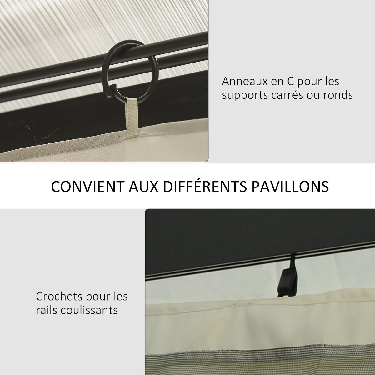 OUTSUNNY Parois latérales de rechange barnum tonnelle 3 x 4 m - 2 systèmes d'attache boucles ou crochets - bâches de rechange zippées, avec velcro d'attache - polyester beige