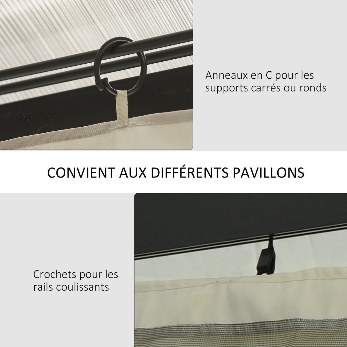 OUTSUNNY Parois latérales de rechange barnum tonnelle 3 x 4 m - 2 systèmes d'attache boucles ou crochets - bâches de rechange zippées, avec velcro d'attache - polyester beige