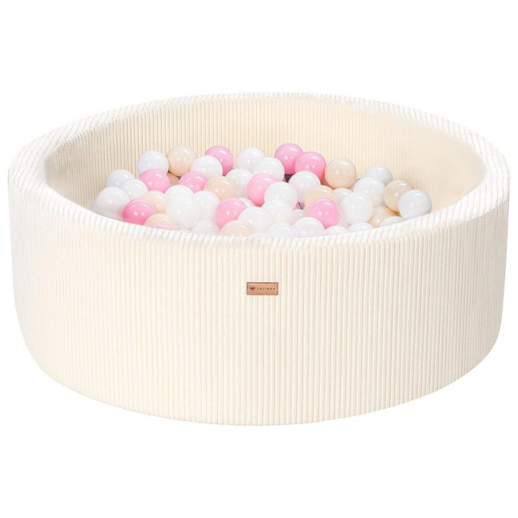 VELINDA Piscine à balles en velours côtelé avec 300 balles, diamètre env. 90 cm — crème