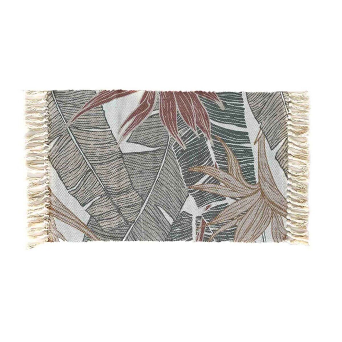 ACTUEL Tapis déco en polyester motif palme finition frange 