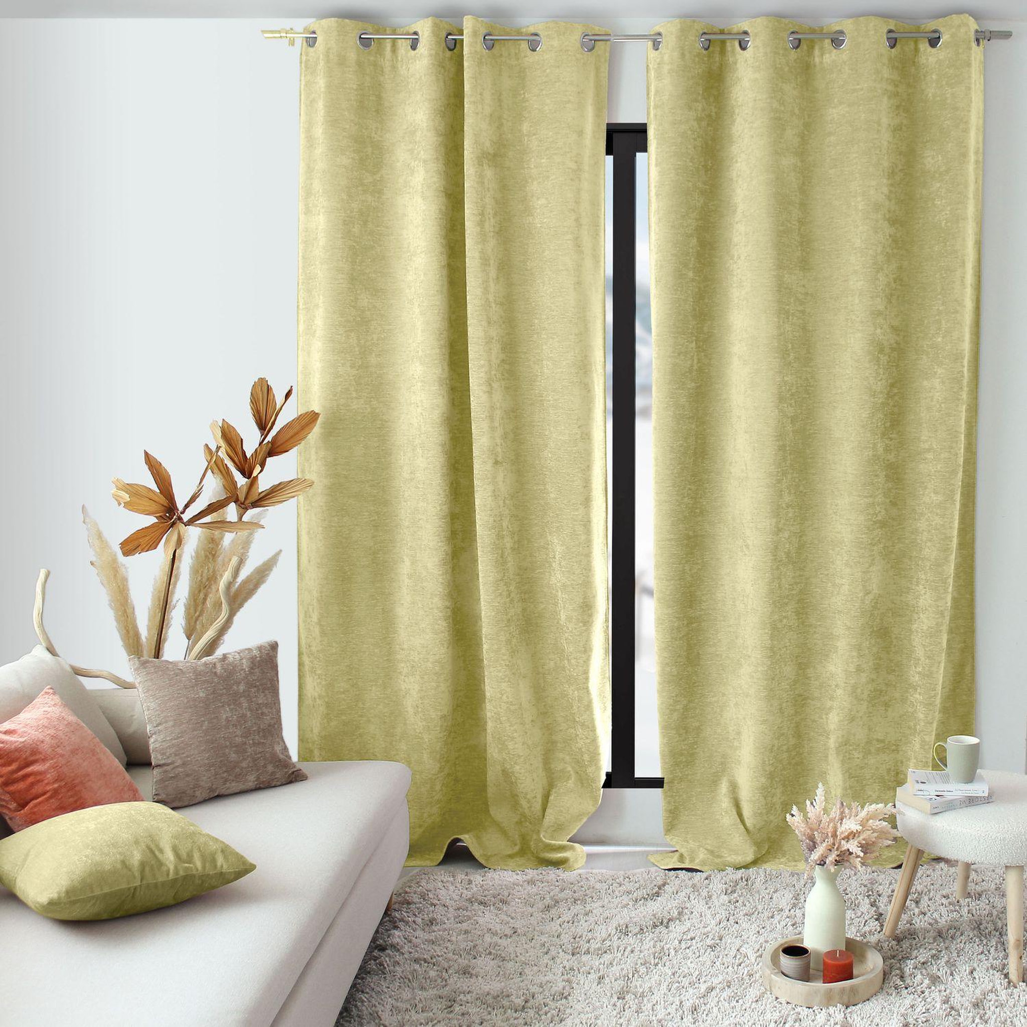 Voir la diapositive 2 : TOILINUX Rideau thermique en velours - 140 x 260 cm - tilleul