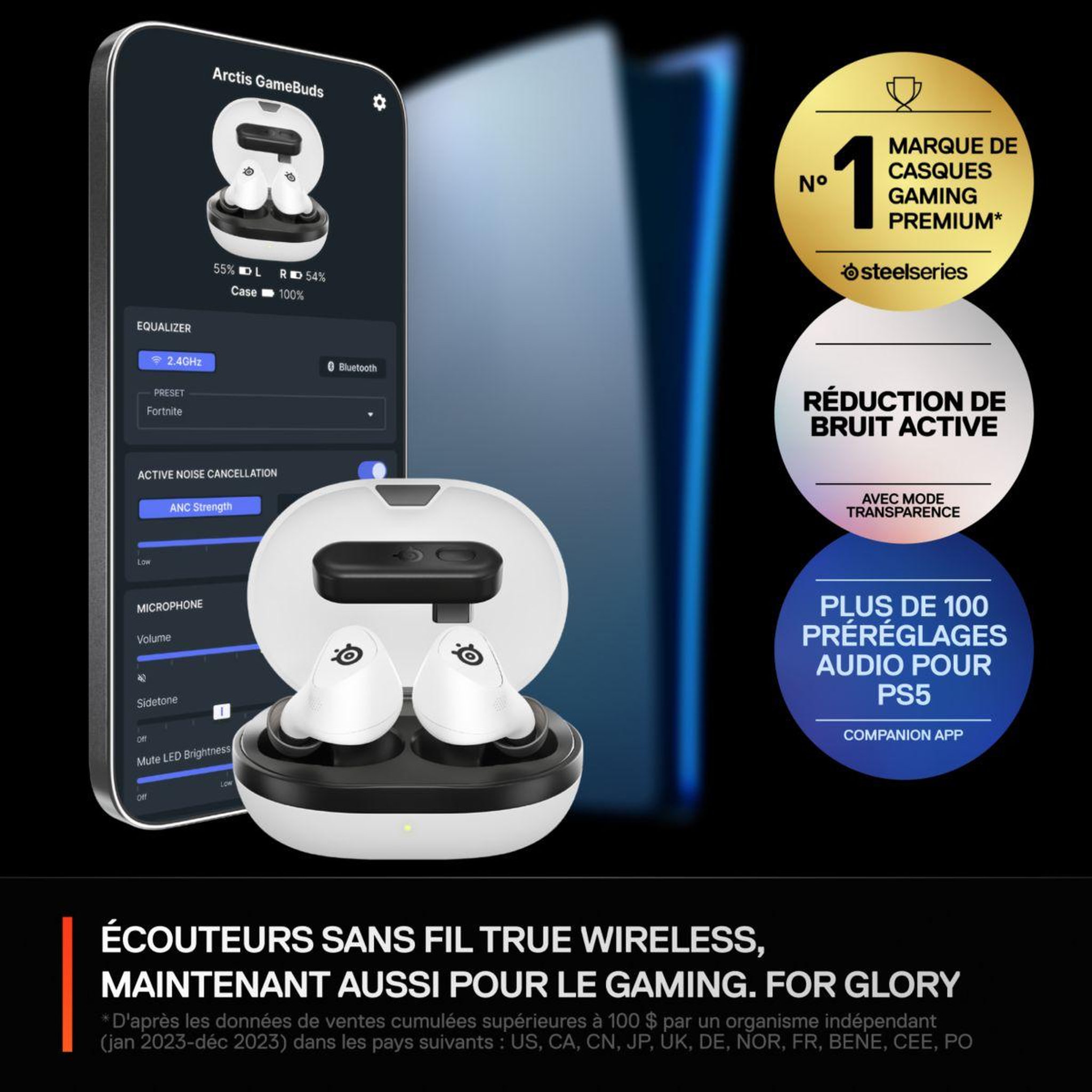 Voir la diapositive 2 : STEEL SERIES Casque gamer Arctis GameBuds Blanc