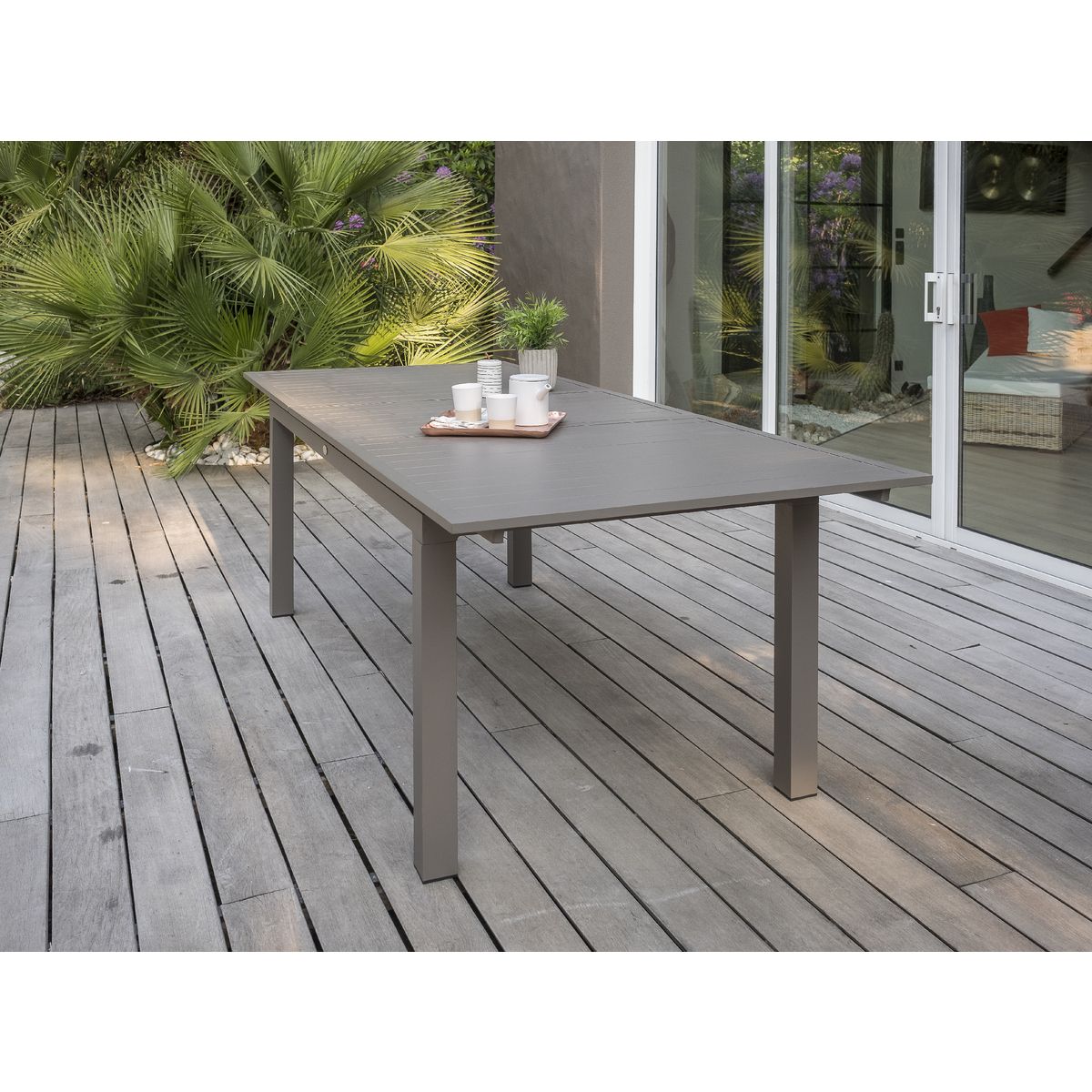DCB GARDEN Salon de jardin 6 personnes aluminium sable ZAHARA