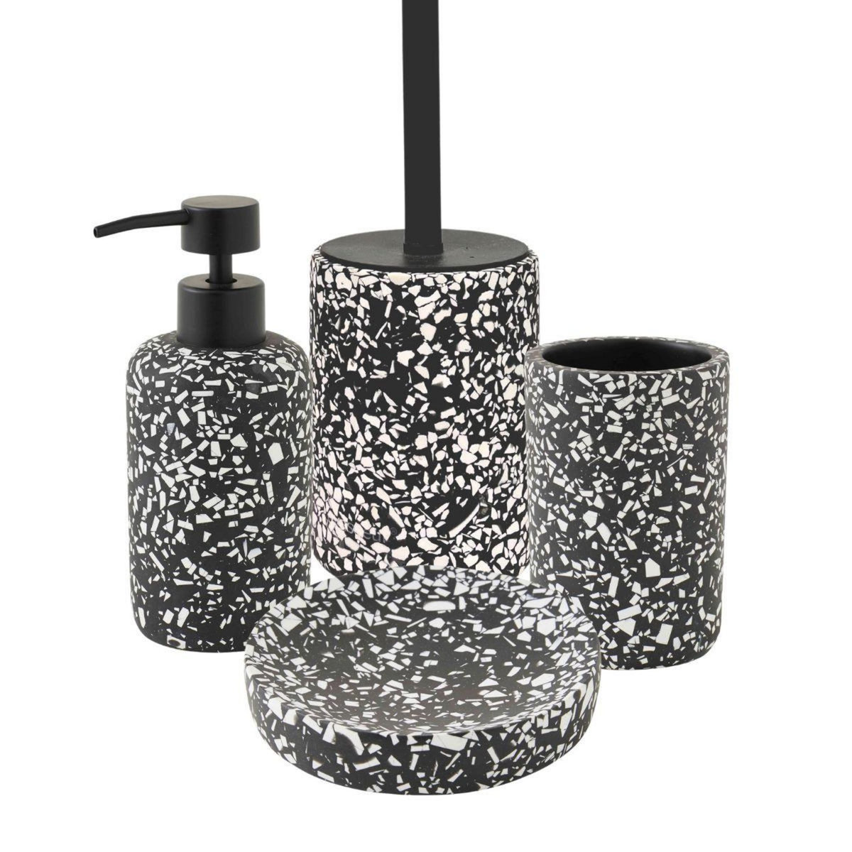 GUY LEVASSEUR Set salle de bain terrazzo 4 pièces polyrésine Noir et blanc