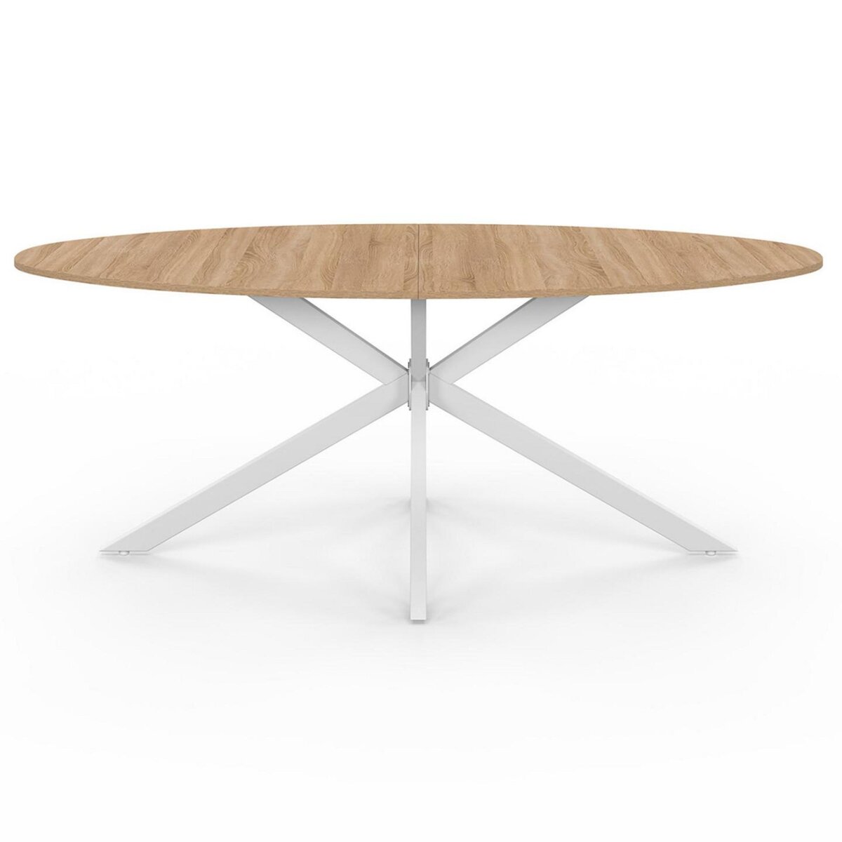 ID MARKET Table à manger ovale ALIX 10 personnes pied araignée bois et blanc 200 cm