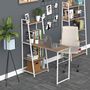 Voir la diapositive 2 : HOMCOM Bureau pliable rabattable - bureau bibliothèque 2 en 1 - 4 étagères - imitation bois chêne clair métal blanc