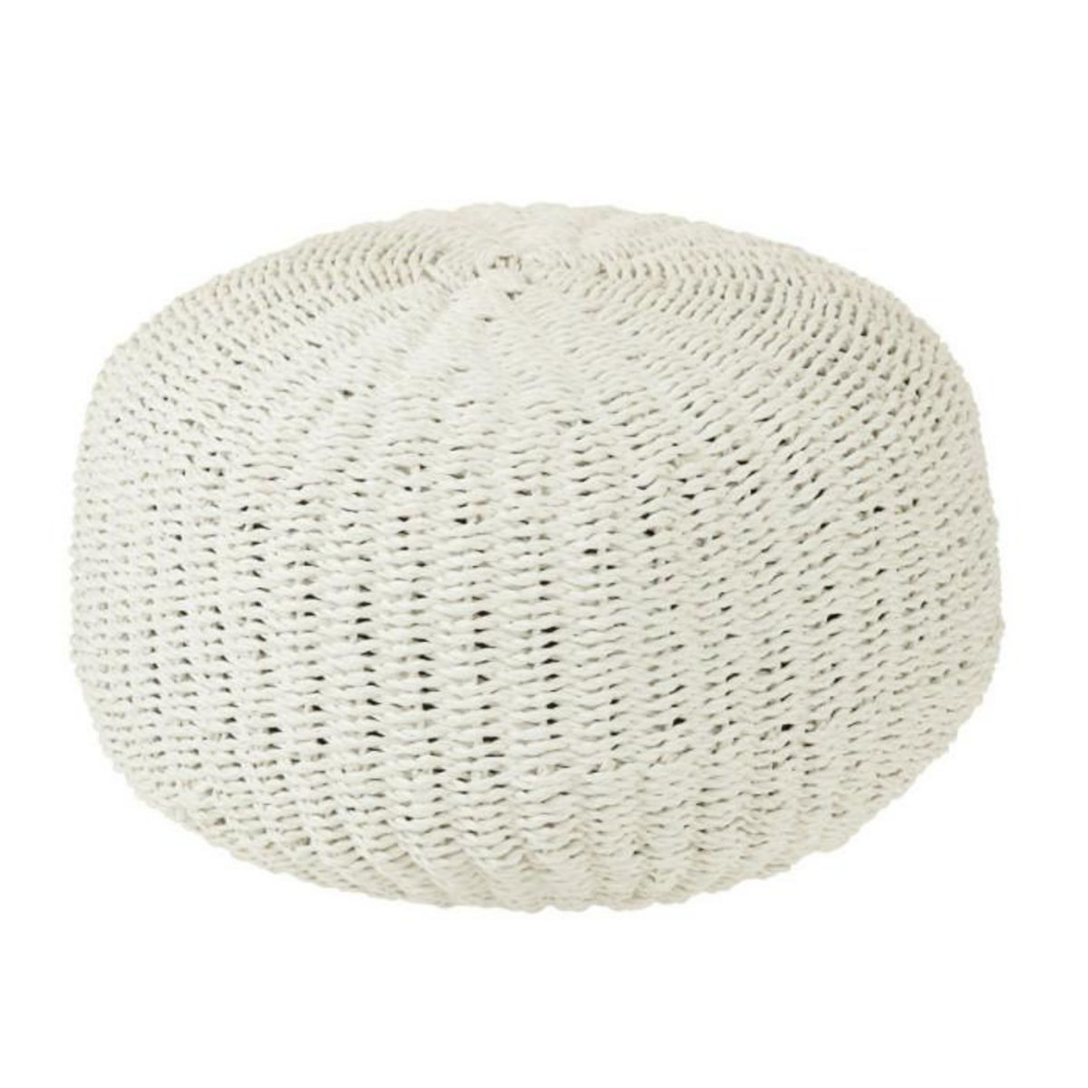 Paris Prix Pouf Rond à Rayure  Tissage  50cm Blanc