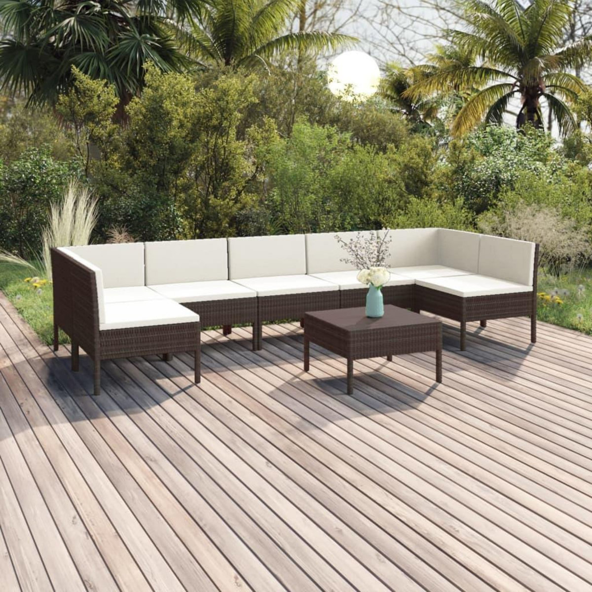 VIDAXL Salon de jardin 8 pcs avec coussins resine tressee marron
