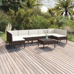 VIDAXL Salon de jardin 8 pcs avec coussins resine tressee marron