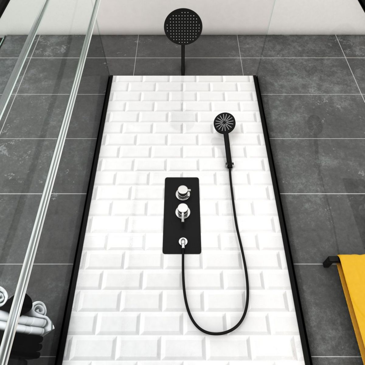 Aurlane Cabine de douche carré à motif carreaux de métro blanc 80x80 cm