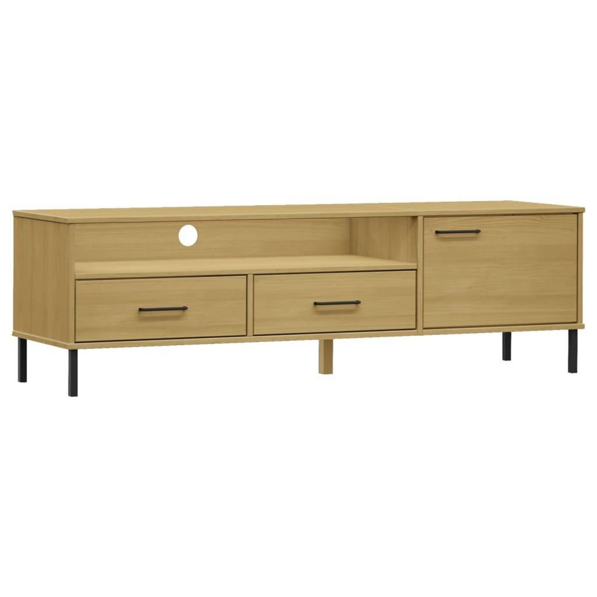 VIDAXL Meuble TV avec pieds en metal Marron Bois de pin massif OSLO