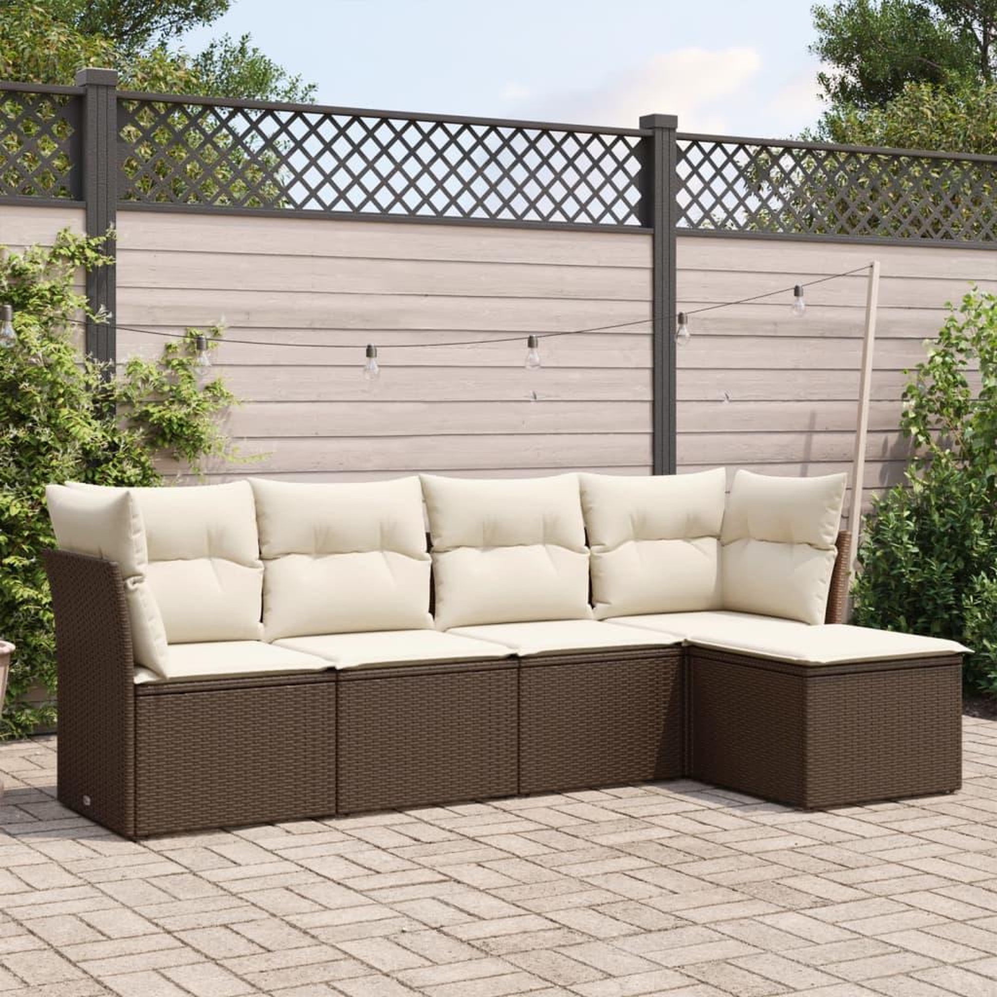 VIDAXL Salon de jardin avec coussins 5 pcs marron resine tressee