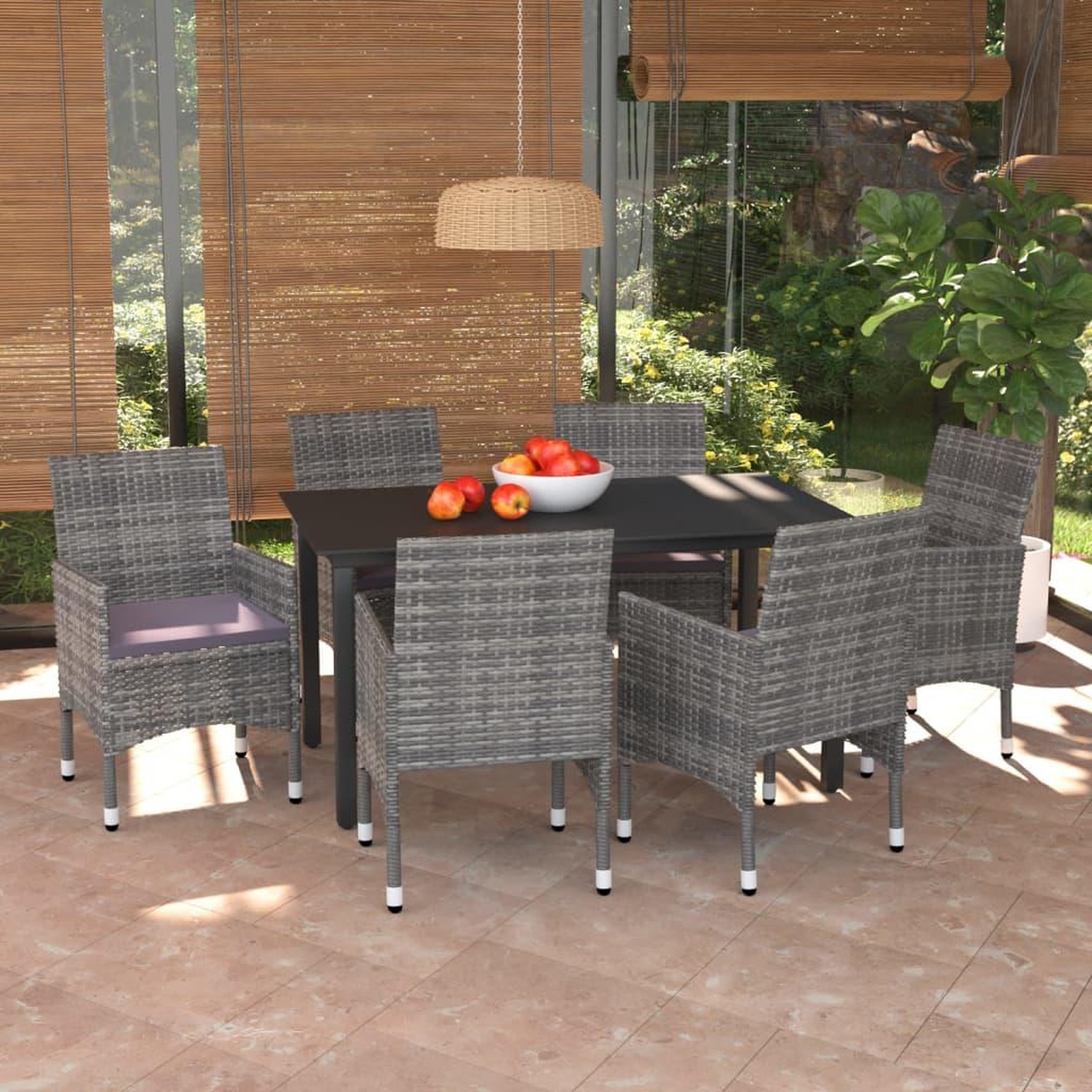 VIDAXL Ensemble a manger de jardin coussins 7pcs Resine tressee Gris