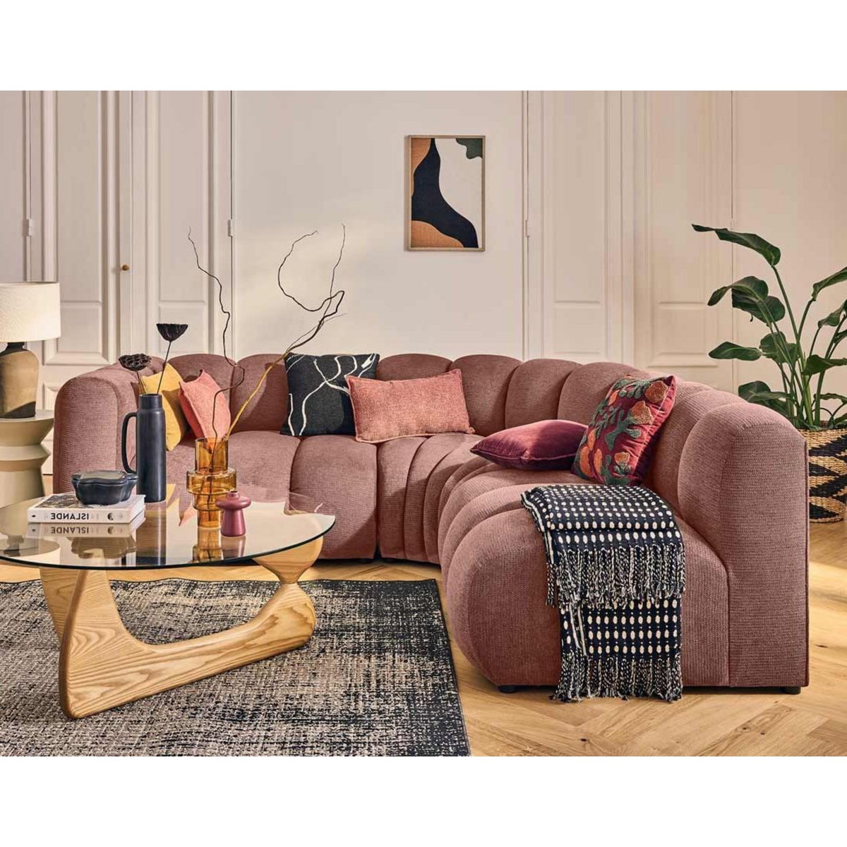 LISA DESIGN Debbie - canapé modulable d'angle droit 4 places avec accoudoir en tissu texturé