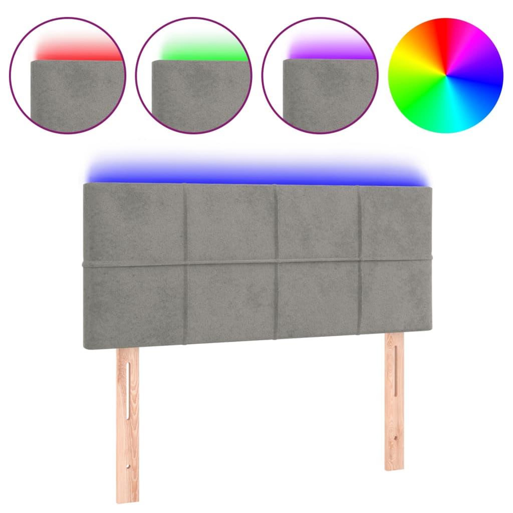 Voir la diapositive 2 : VIDAXL Tete de lit a LED Gris clair 80x5x78/88 cm Velours