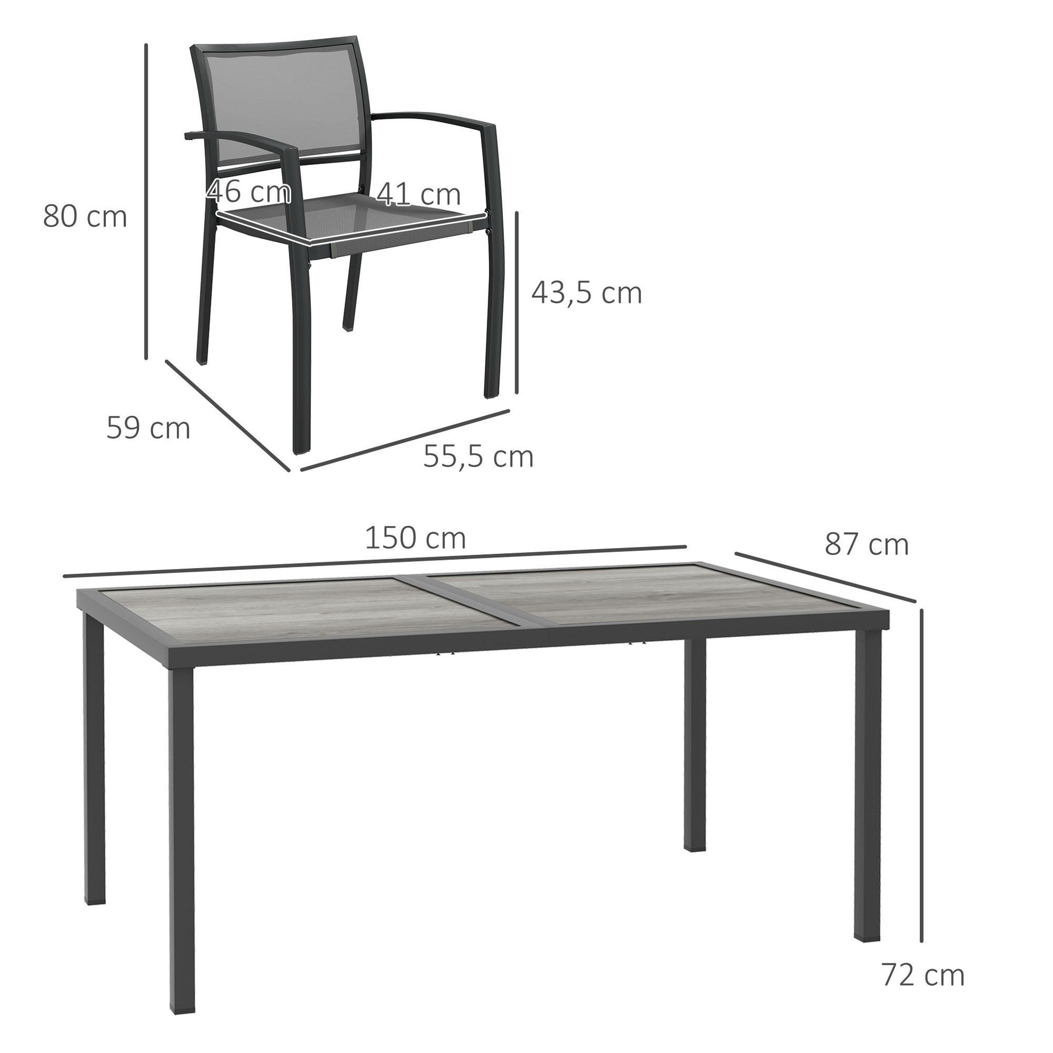 Voir la diapositive 3 : OUTSUNNY Ensemble salon de jardin 6 places 7 pièces avec table à manger acier textilène aspect bois gris