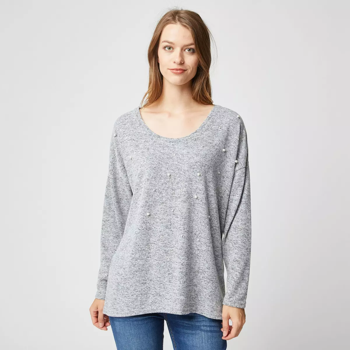IN EXTENSO T-shirt manches longues gris grande taille femme
