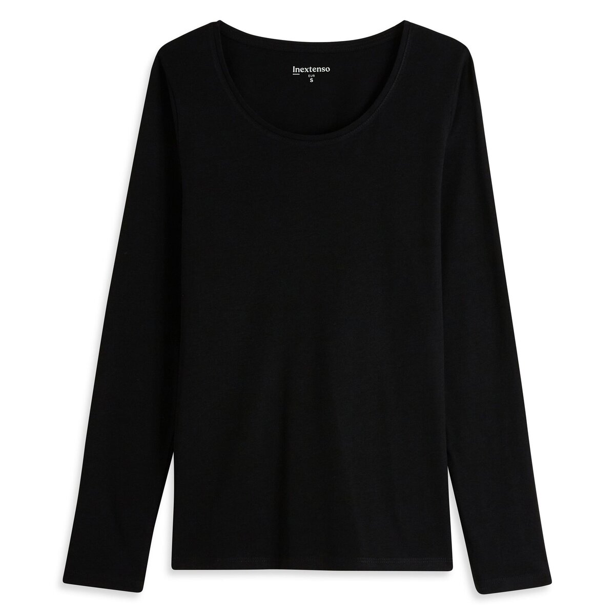 INEXTENSO T shirt manches longues noir en coton femme pas cher