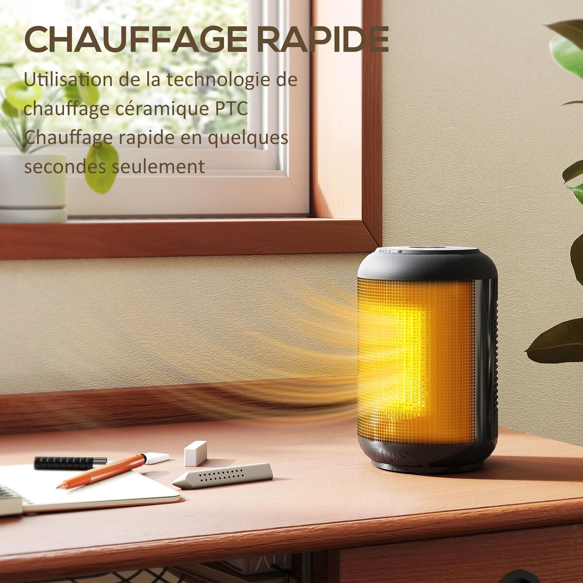 HOMCOM Chauffage d'appoint compact céramique PTC soufflant oscillant réglable 1500W noir