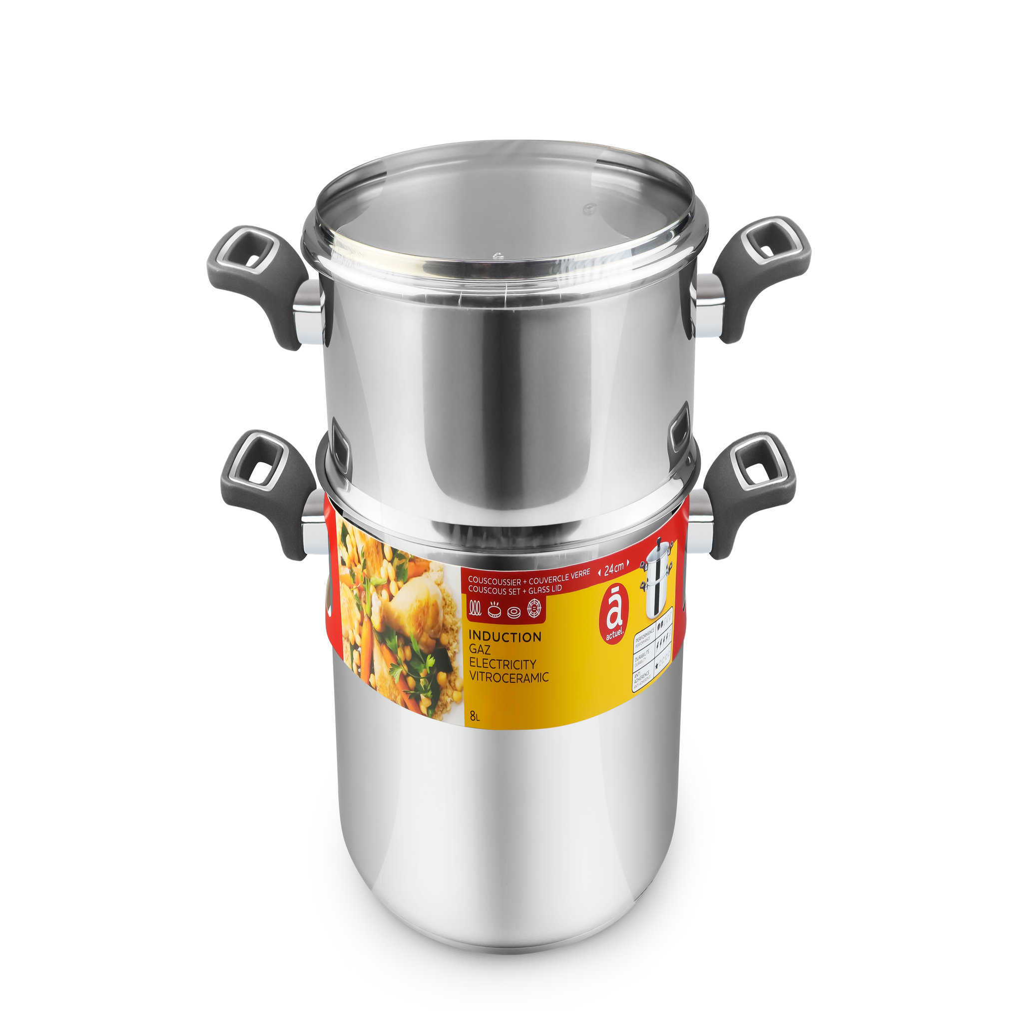 Voir la diapositive 2 : ACTUEL Couscoussier inox 24 cm 8 litres
