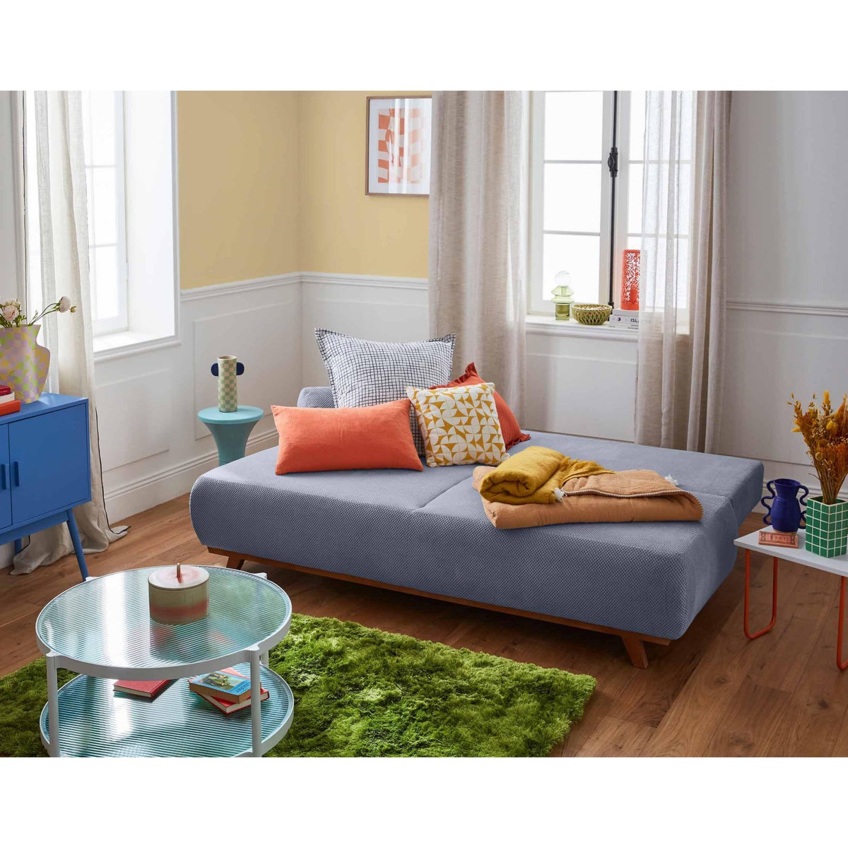 BEST MOBILIER Cristal - canapé 3 places - convertible avec coffre - en velours texturé