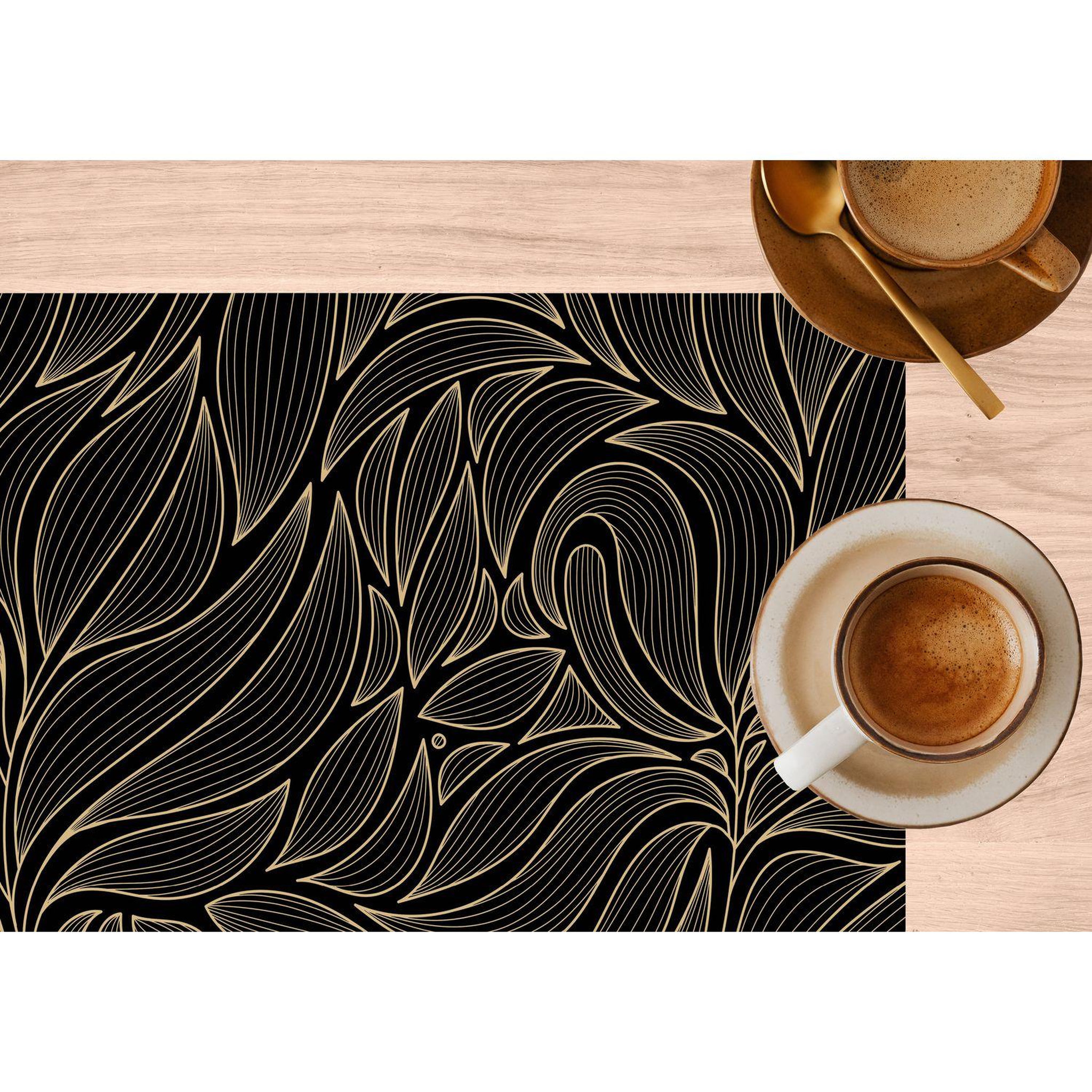 Voir la diapositive 2 : TOILINUX Lot de 2 sets de table motif feuillage avec encre métallique cosmo - 30 x 45 cm - or et noir