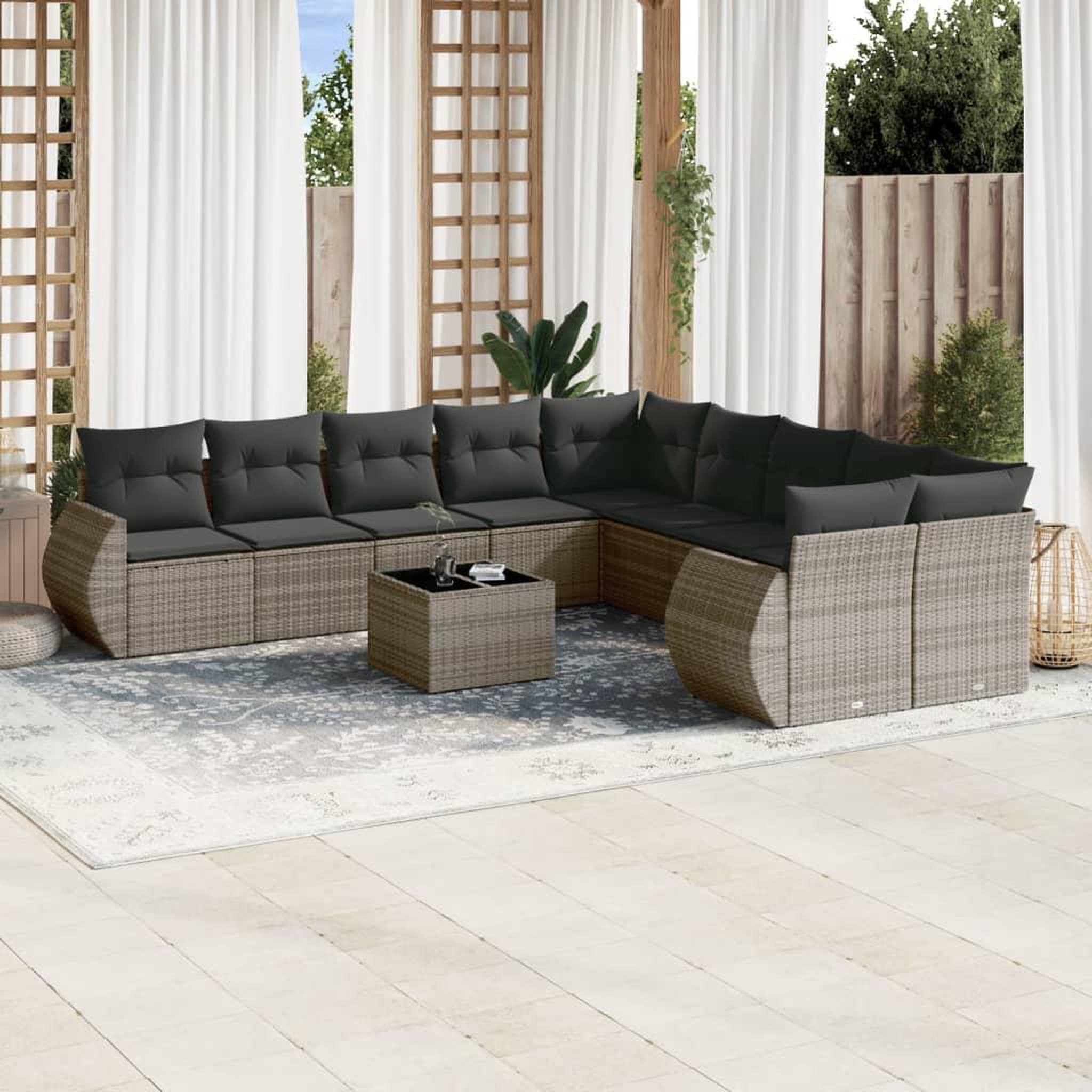 VIDAXL Salon de jardin avec coussins 10 pcs gris resine tressee