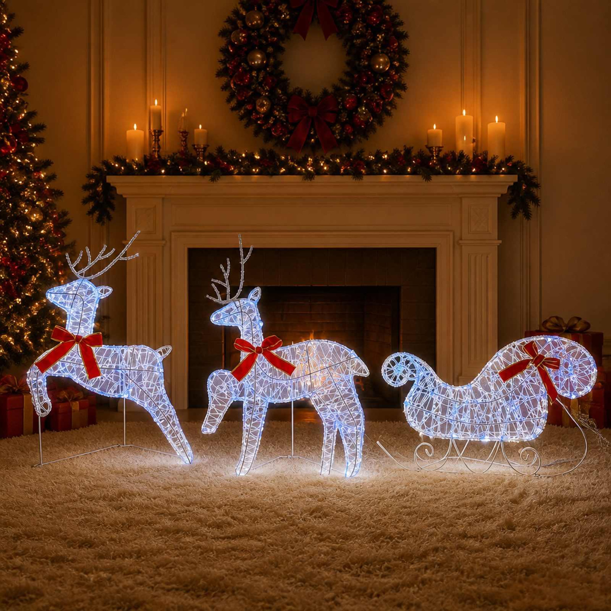 Voir la diapositive 2 : VIDAXL Renne de Noël avec traîneau 3 pc 60 LED Bleu 150 x 19 x 65 cm