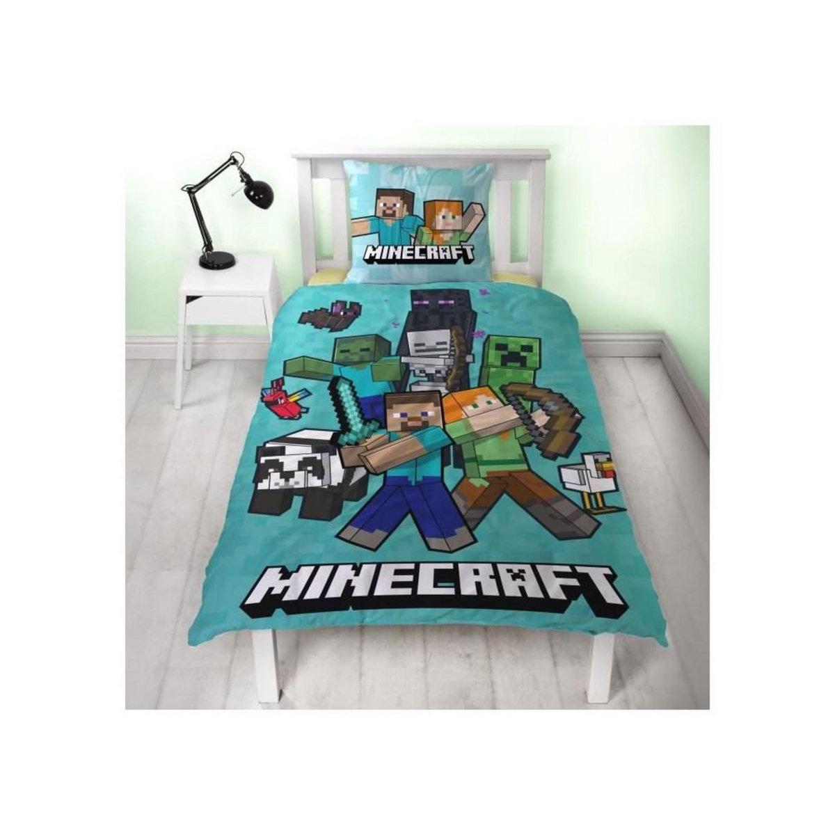 MINECRAFT Parure de lit - MINECRAFT - Microfibre - 1 housse de couette 140 x 200 cm + 1 taie 63 x 63 cm