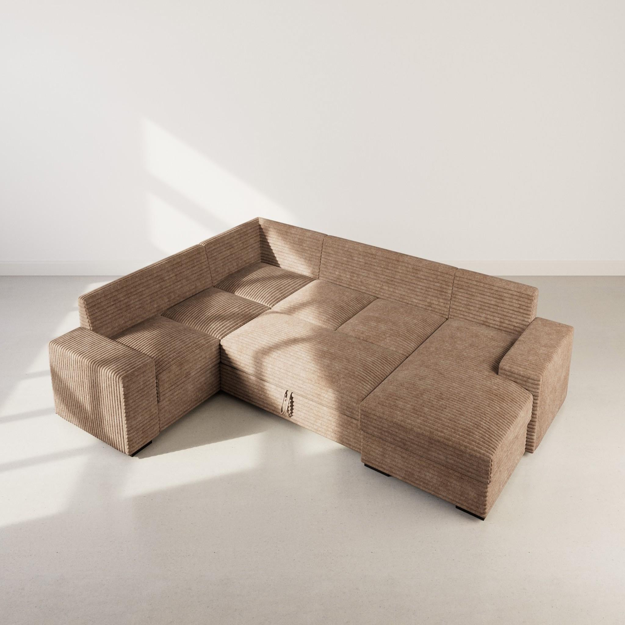 Voir la diapositive 3 : BEST MOBILIER Lorie - canapé panoramique d'angle gauche 7 places convertible en velours côtelé grosse côte avec coffre