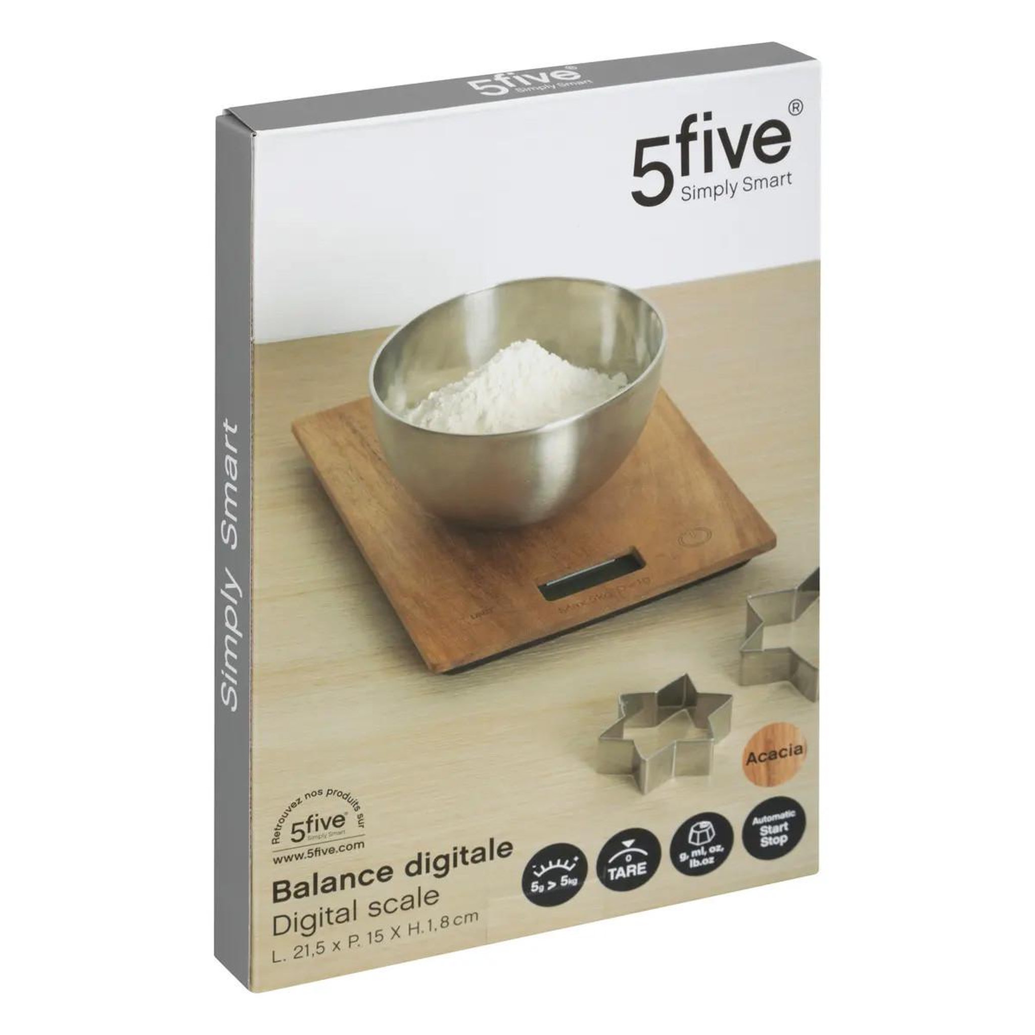 Voir la diapositive 4 : FIVE Balance de Cuisine Digitale  Acacia  21cm Naturel