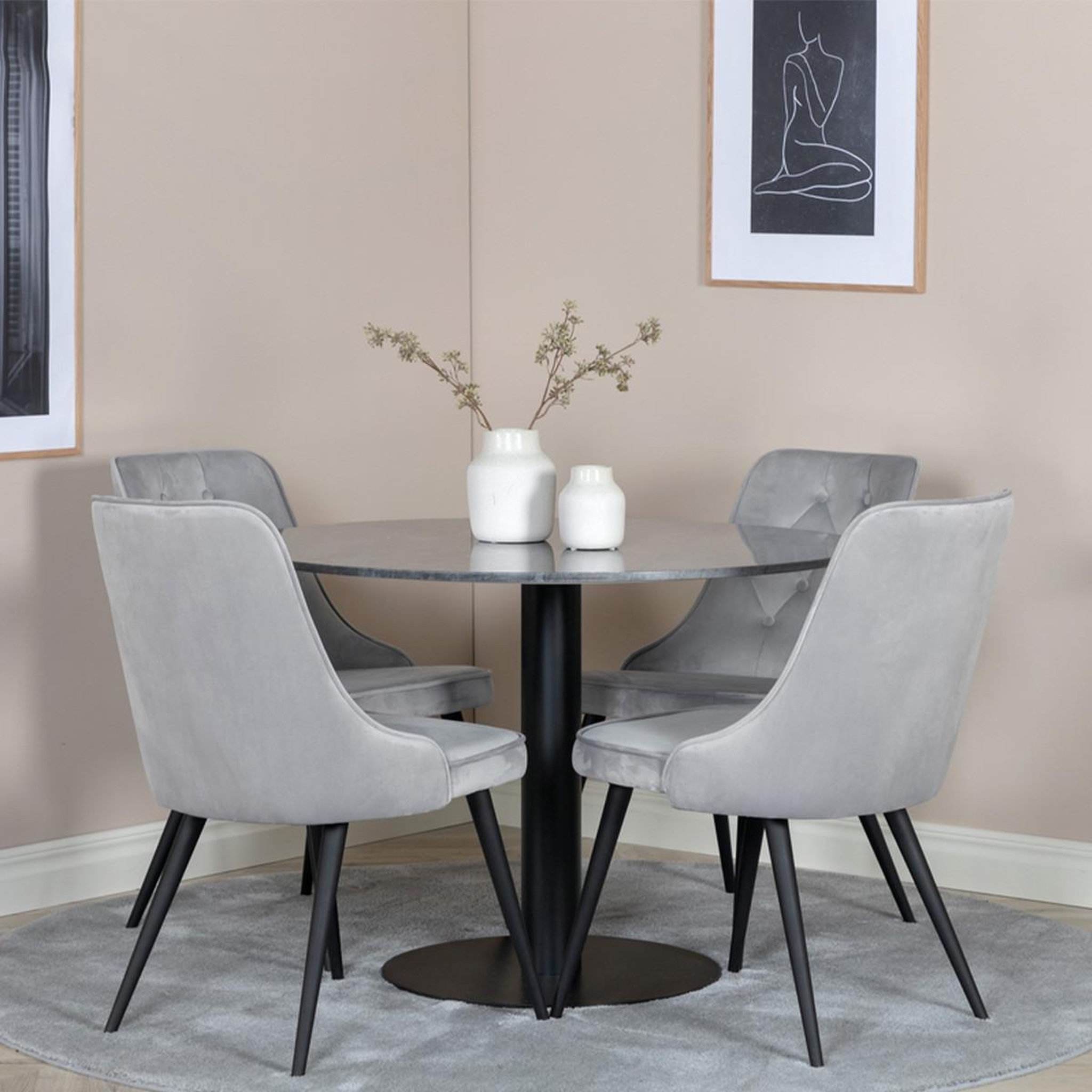Voir la diapositive 3 : Paris Prix Table à manger en marbre  estelle  106cm gris foncé & noir