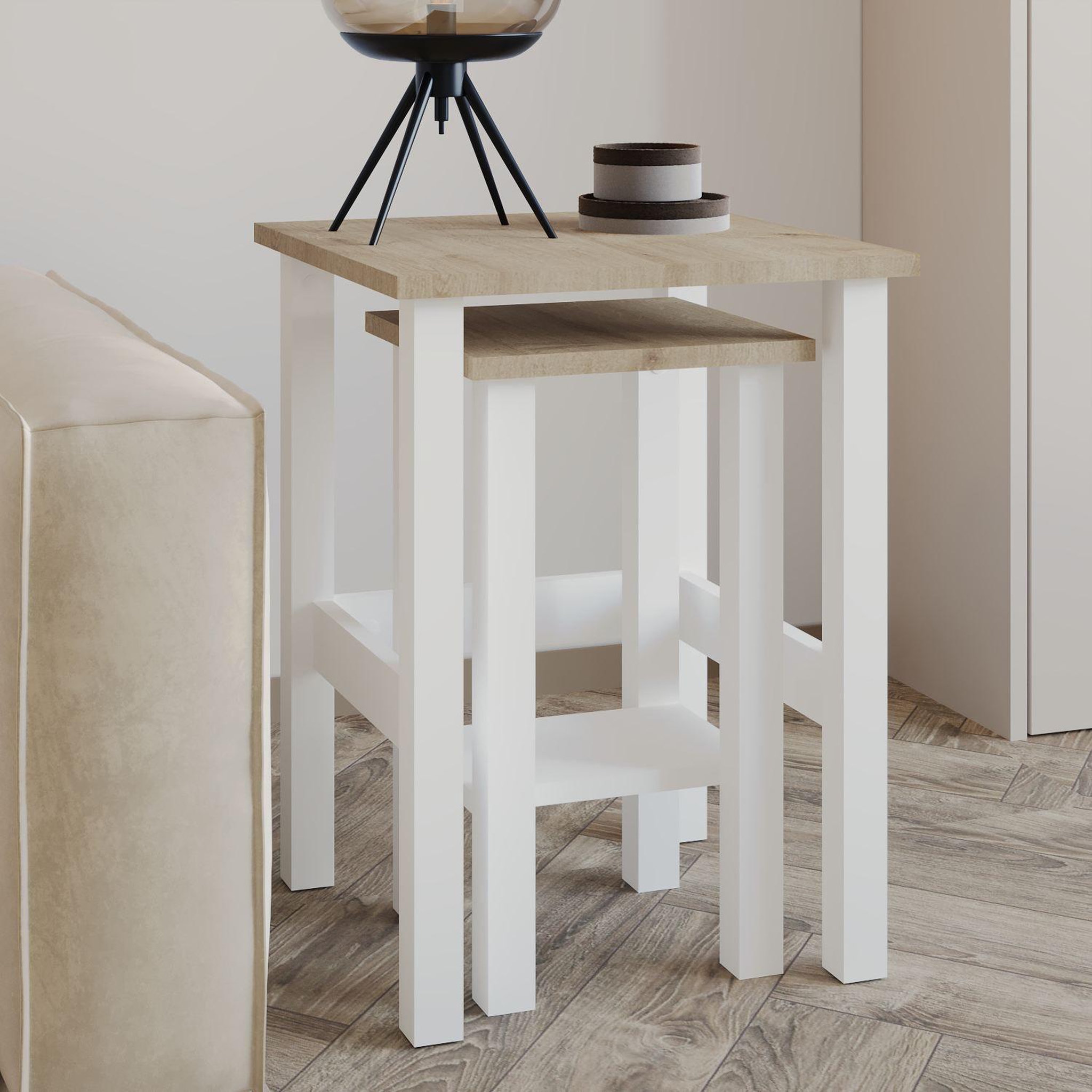 Voir la diapositive 2 : Habitat et Jardin Lot de 2 tables d'appoint en bois  gina 2  - 45 x 45 x 60 cm - beige