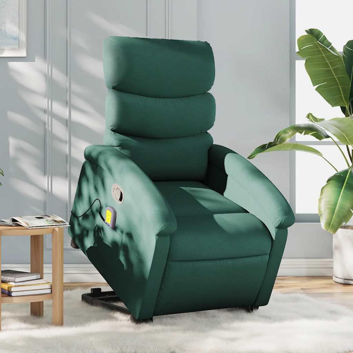 VIDAXL Fauteuil inclinable de massage Vert fonce Tissu